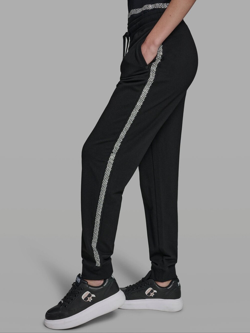 Fashion Nova Black Joggers with Silver-Style Side Stripe
